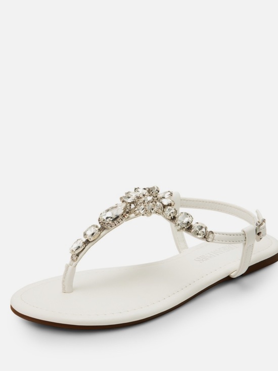 Dream Pairs White Lux Jeweled T-Strap Sandals for Women